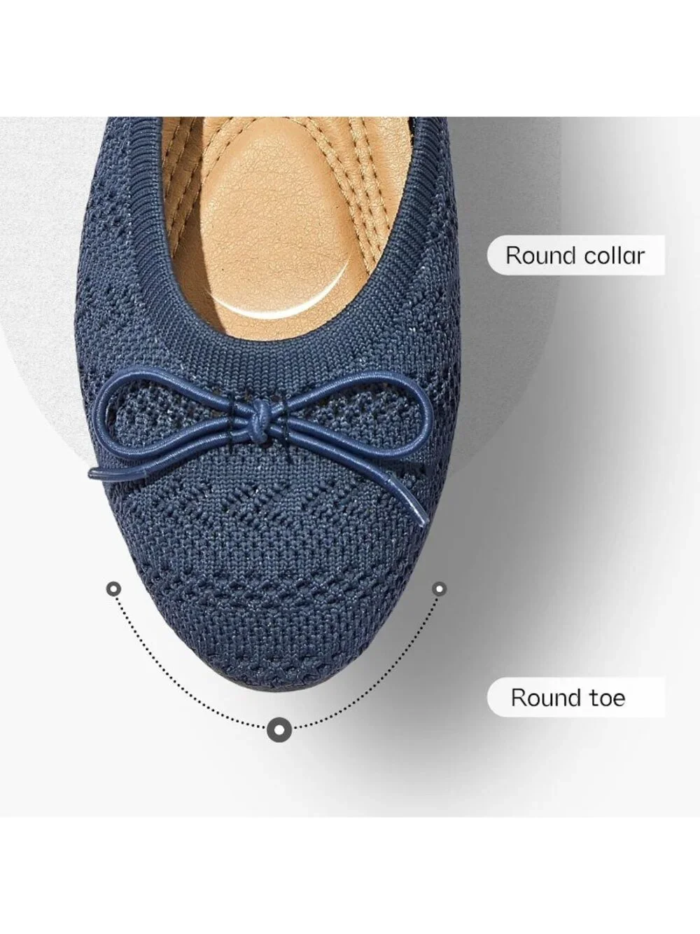 Women's Navy Crochet Lace Round Toe Solid Comfortable Low Heel Ballet Flats